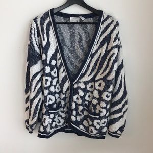 Vtg Animal/Floral Print Button Up Sweater